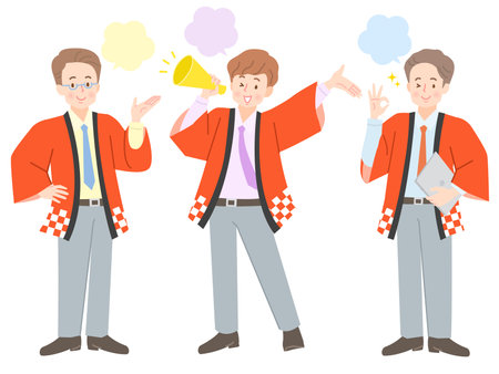 Illustration set of multiple male staff working in legal coatsのイラスト素材