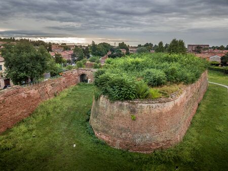 Ferrara city walls and bastions aerial view Emilia Romagna Italy