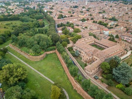 Ferrara city walls and bastions aerial view Emilia Romagna Italyの写真素材
