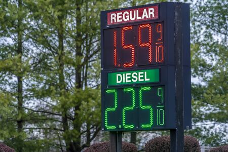Record low gas prices not seen for a decade in the United States due to drastically reduced driving as a result of corona virus fears and quarantineの写真素材