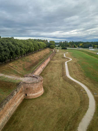 Ferrara city walls and bastions aerial view Emilia Romagna Italy
