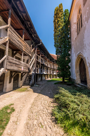 Aerial view of Prejmer Prazsmar fortified Saxon church in Transylvania Romaniaの写真素材