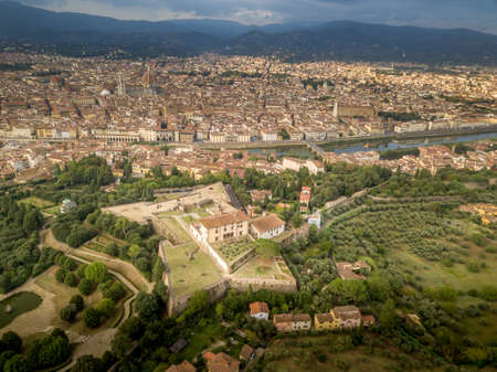 Firenze (Florence) panoramic areal view  with the Belvedere Fort, Pitti Palace, Cathedral (Duomo)のeditorial素材