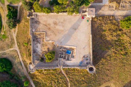 Aerial view of Antipatrus castle or Binar Bashi Ottoman era fortress near the Yarkon River in Israelのeditorial素材