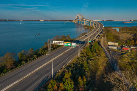 Aerial view of I-695 Francis Key Scott Bay Bridge over the Patapsco River in Marylandのeditorial素材