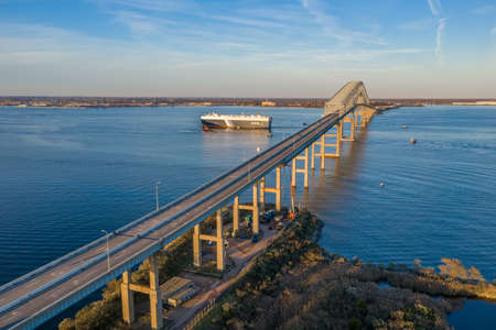 Aerial view of Francis Key Scott Bay Bridge on the Patapsco River in Marylandのeditorial素材