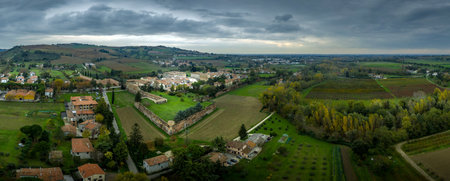 Aerial view of Terra del Sole planned renaissance fortified city in Emilia Romagna Italy near Forliのeditorial素材