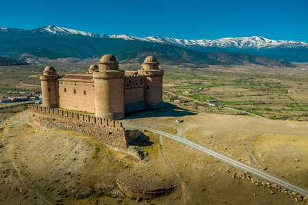 La Calahorra castle with Renaissance courtyard aerial panorama view near Almeria in Andalusia Spain, below the Sierra Nevadaのeditorial素材