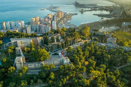 Malaga aerial view of the Alcazaba, cathedral and portのeditorial素材