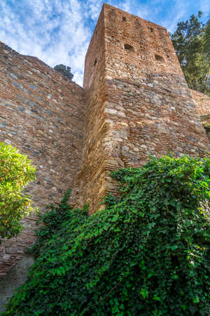 Malaga Alcazaba walls, towers, gates and gardens of the castle with medieval Islamic archesのeditorial素材