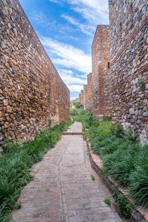 Malaga Alcazaba walls, towers, gates and gardens of the castleのeditorial素材