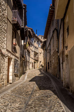 Frias aerial panorama of the medieval village with a castle and fortified bridge near Burgos in Castile and Leon Spainのeditorial素材