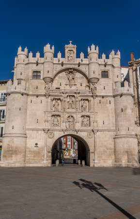 Aerial sunset view of the historic center or Burgos in Spain with the Cathedral, colorful dramatic skyのeditorial素材