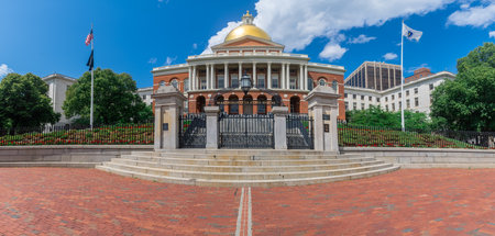 View of the Massachusetts State House with a golden dome in Boston on a sunny weekend summer afternoonのeditorial素材