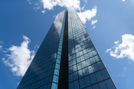 Boston commons old building with brick facade, church and glass window sky scraper New Englandのeditorial素材