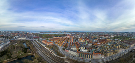 Aerial panoramic view of Copenhagen with Kastellet, Nyboder and downtown