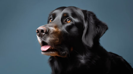 Portrait of a Bernese Mountain Dog on a blue background.の素材