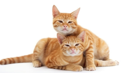 ginger cat and kitten on a white background. cat and kittensの素材