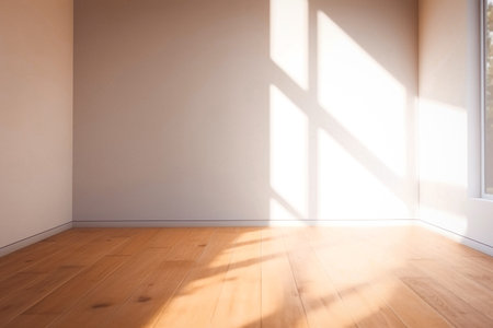 Empty room with window and wooden floor. 3D Rendering.の素材