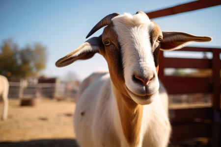 Portrait of a goat on a farm. Selective focus.の素材