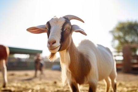 Portrait of a goat on a farm on a sunny day.の素材