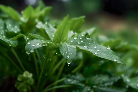 Water droplets on the leaves of plants after the rain. Macroの素材