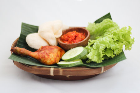 Kalio chicken, Indonesian food in a plate basket on white backgroundの写真素材