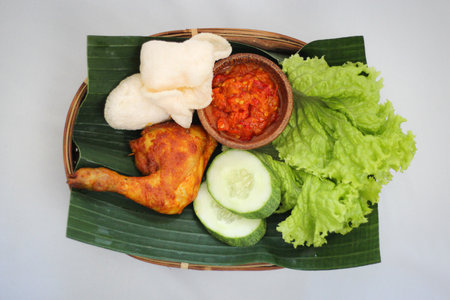 Kalio chicken with sweet and sour sauce on the banana leafの写真素材