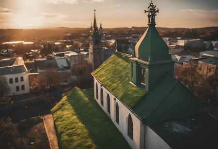 Church in the old town of Vilnius, Lithuania at sunset.の素材