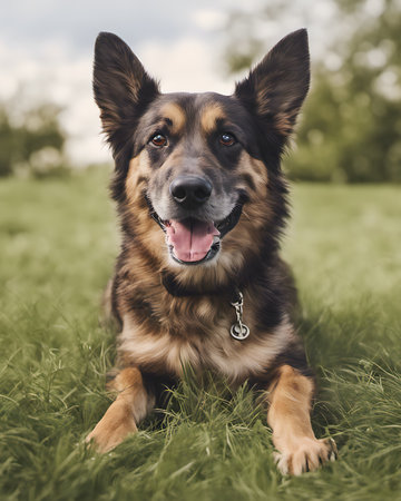 German shepherd dog on the grass in the park. Portrait.の素材