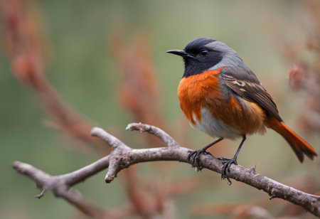 Redstart (Phoenicurus phoenicurus) on a branchの素材