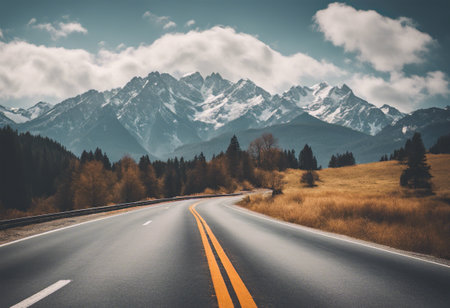 Highway in the mountains. Retro vintage filtered hipster style imageの素材