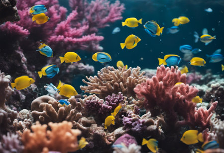 Underwater view of coral reef with colorful tropical fish. Underwater world.の素材