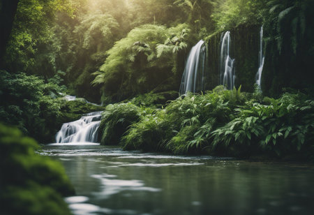 Beautiful waterfall in the forest. Waterfall in the forest.の素材