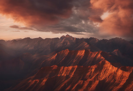 Colorful sunset over the mountains in the desert. 3d renderingの素材