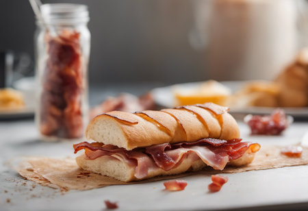 French baguette sandwich with prosciutto ham and baconの素材