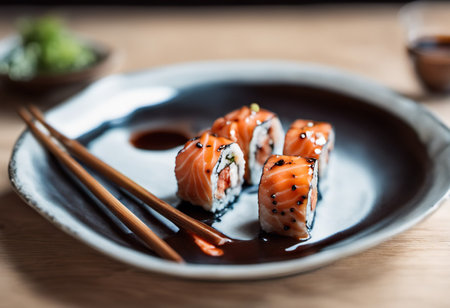 Salmon sushi roll japanese food style - selective focus pointの素材
