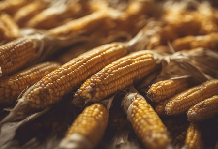 Dried corn on the cob in rustic style. Selective focus.の素材