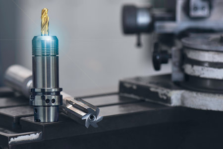 cutting tools special. Drill Coating Titanium nitride in holder and reamer 6 teeth. on machine tool grinding.の写真素材