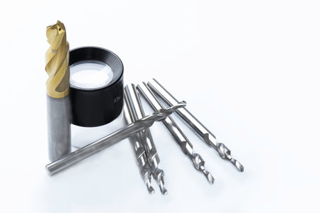 drill bits small special micro cutting tools. coating carbide precision, high speed. On white...