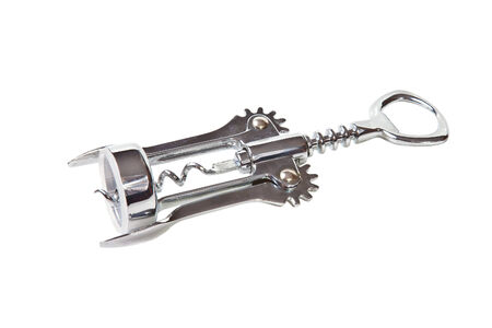 corkscrew bottle opener on a white backgroundの写真素材