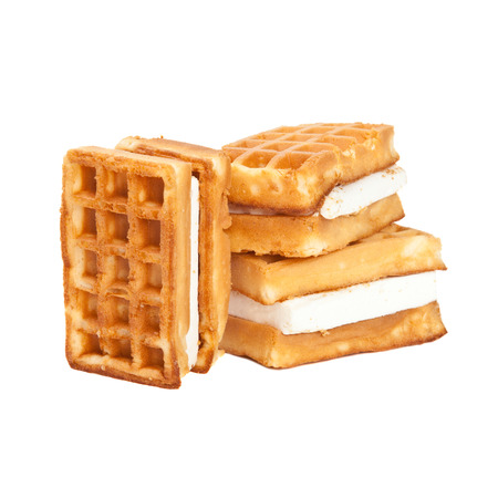 Viennese wafers with filling on white backgroundの写真素材