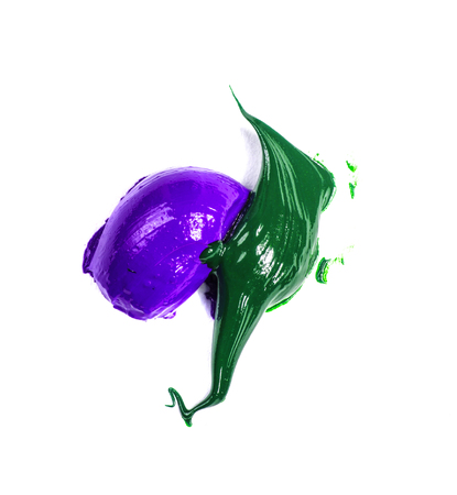 spot of green purple oil paint on a whiteの写真素材