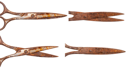 Part of rusty scissors. Isolated on white. Set