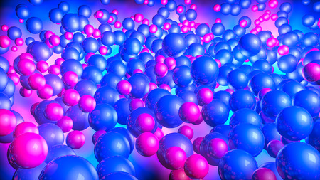 red and blue three-dimensional spheres. neon glow. abstract. 3D renderingの写真素材