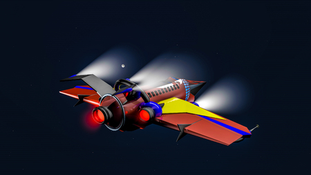 model of an interstellar aircraft on a dark background. 3D renderingの写真素材
