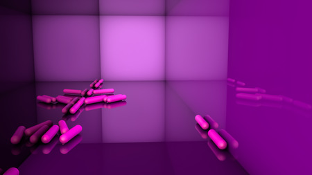 abstract neon background. Pink capsules on a purple background. llustration. 3d render