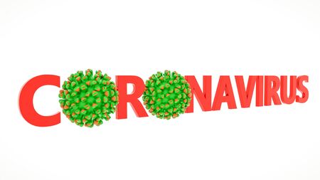 three-dimensional word coronavirus with a virus model. coronavirus pandemic concept. 3d render illustration.の写真素材