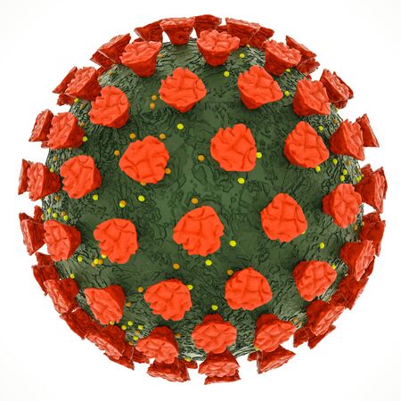 three-dimensional stylized coronavirus model on a white background. coronavirus pandemic concept. 3d render illustration. isolateの写真素材