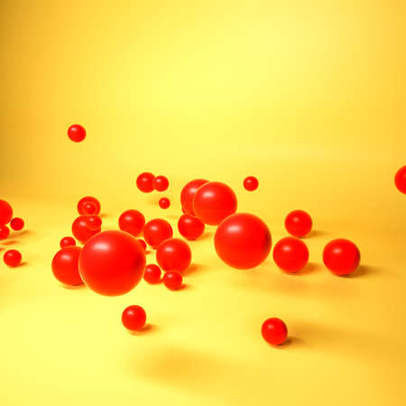 red spheres on a yellow-orange background. 3d render illustrationの写真素材